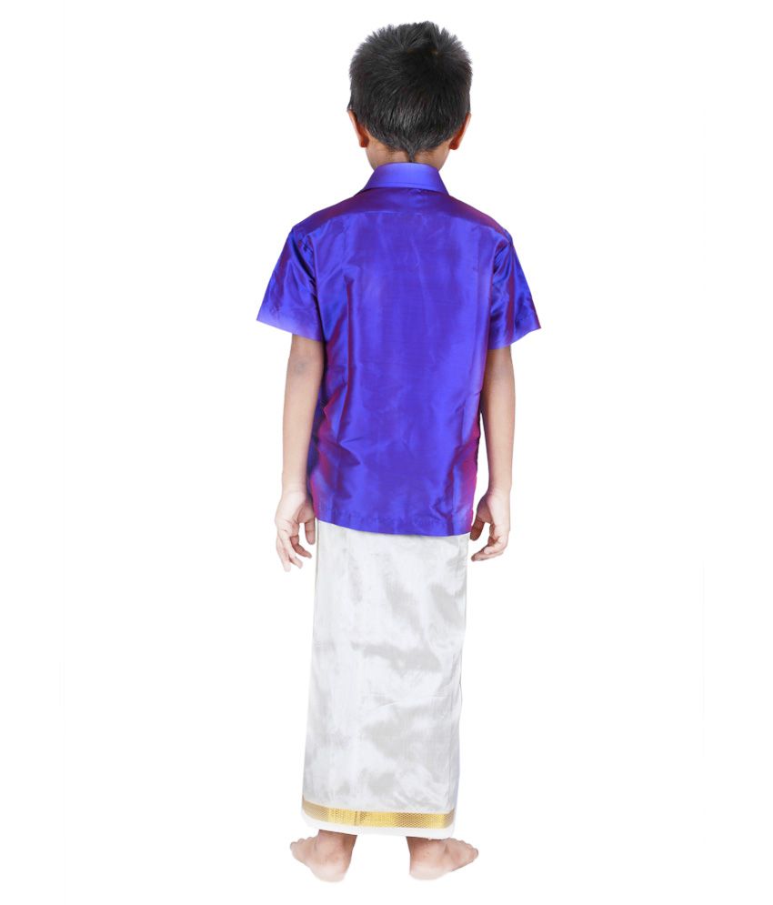 violet shirt with dhoti