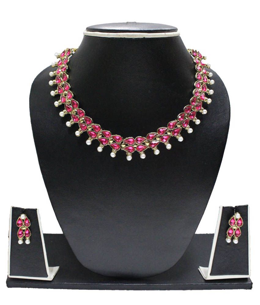 Zaveri Pearls Pink Alloy Necklace Set Buy Zaveri Pearls Pink Alloy