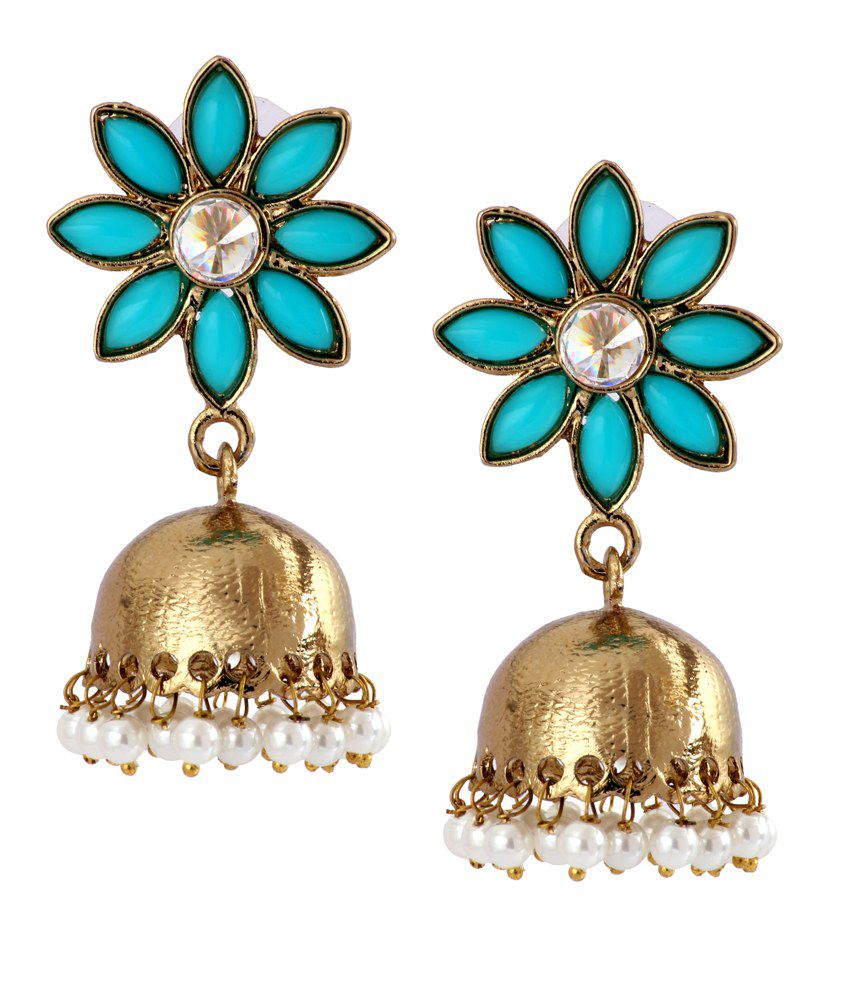     			The Jewelbox Blue Pearl Designer Jhumki Earrings