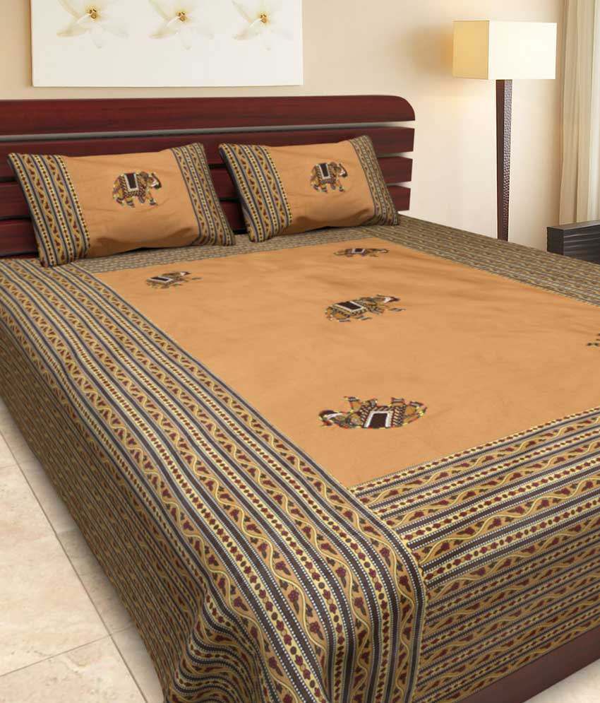     			UniqChoice Jaipuri Traditional Pure Cotton Embroidered Patch Work Double Bed Sheet With 2 Pillow Cover