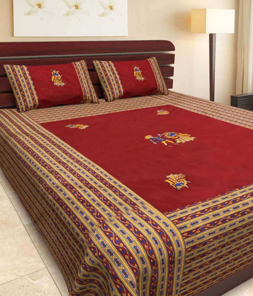     			UniqChoice Jaipuri Traditional Pure Cotton Embroidered Patch Work Double Bed Sheet With 2 Pillow Cover