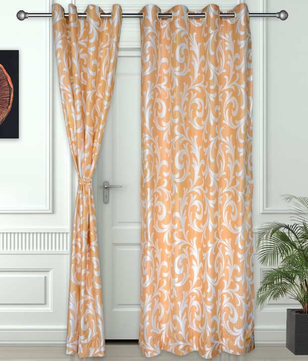 Story@Home Set of 2 Door Semi-Transparent Eyelet Polyester Curtains Beige