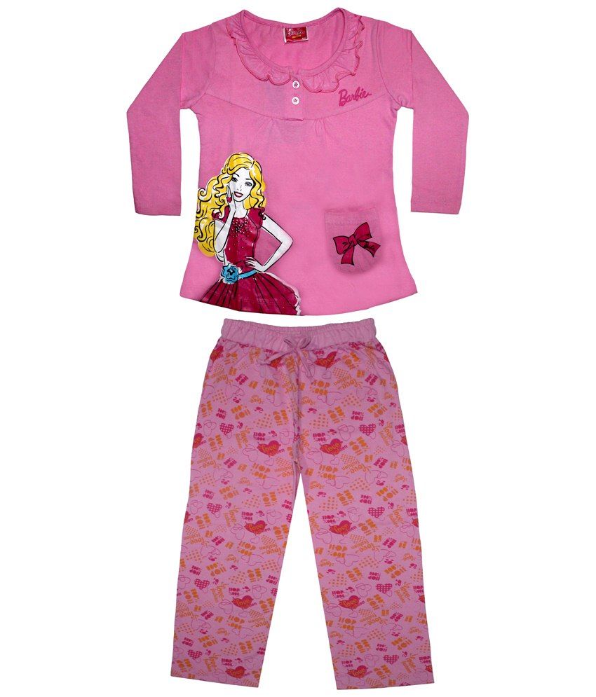 Barbie Pink Full Sleeve Night Suit Set - Buy Barbie Pink Full Sleeve