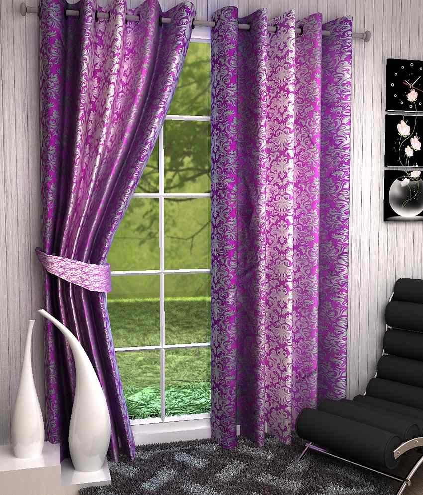 Deziner Decor Set of 2 Window Eyelet Curtains Floral Pink&Purple Buy