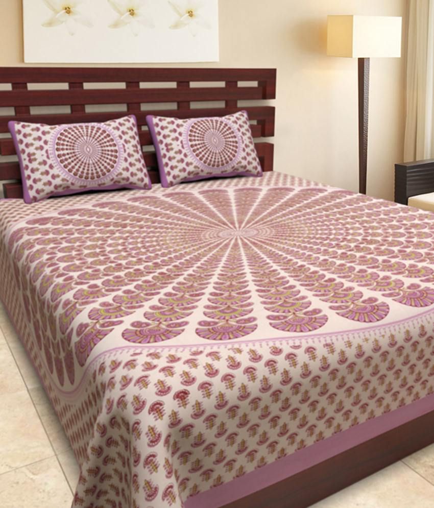     			UniqChoice Jaipuri & Sanaganeri Floral King Size Double Bed Sheet With 2 Pillow Cover