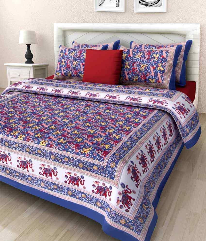     			Uniqchoice Multicolor Cotton Double Bedsheet With 2 Pillow Covers