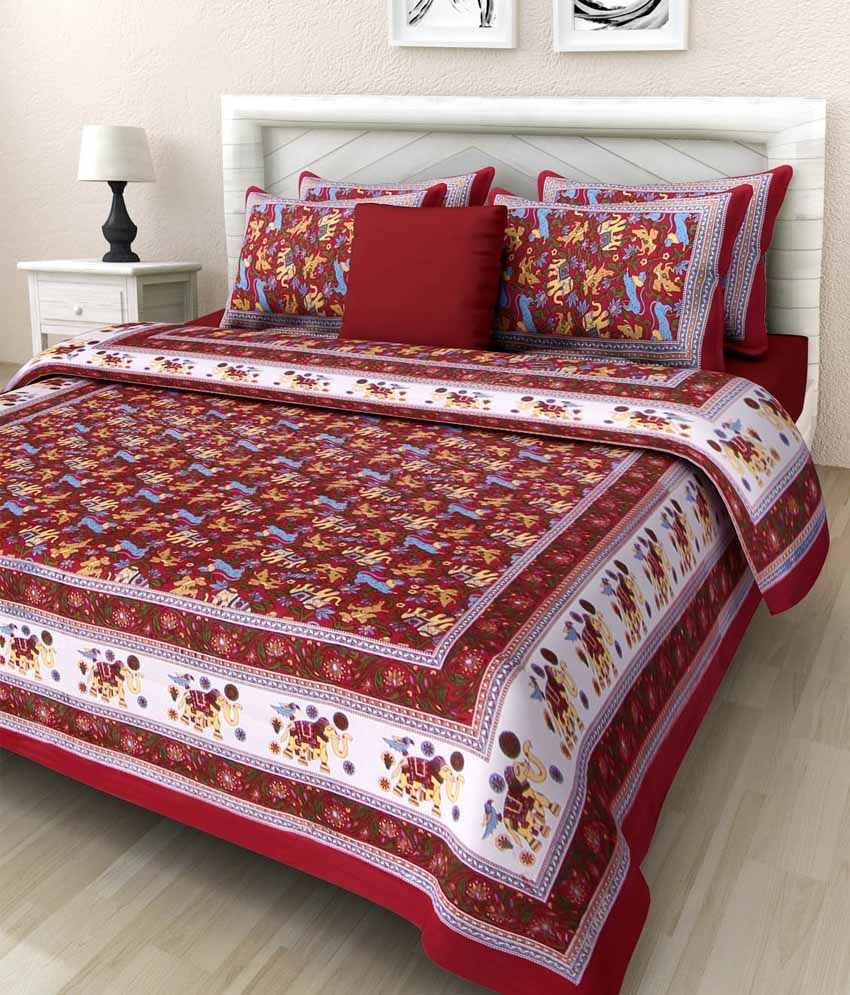     			Uniqchoice Multicolor Cotton Double Bedsheet With 2 Pillow Covers