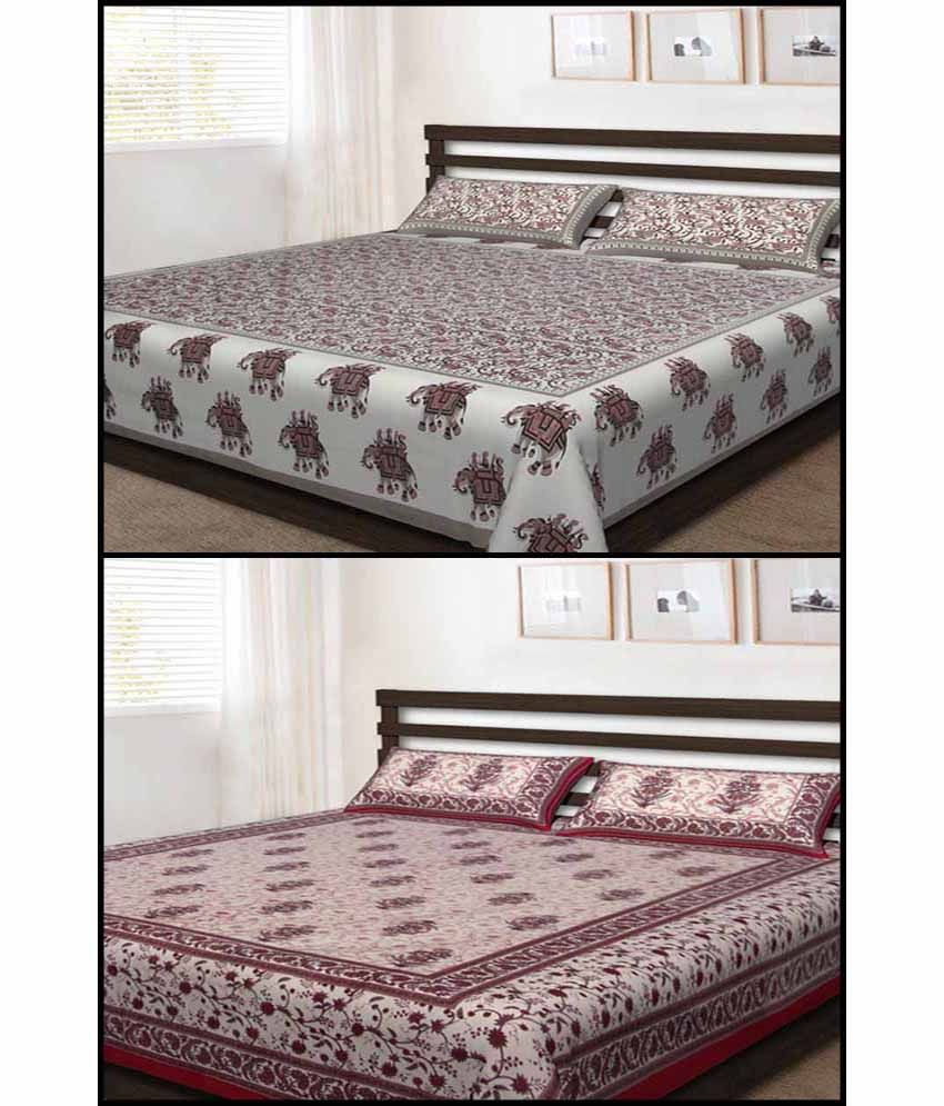     			Uniqchoice Multicolour Traditional Cotton 2 Bed Sheets With 4 Pillow Covers