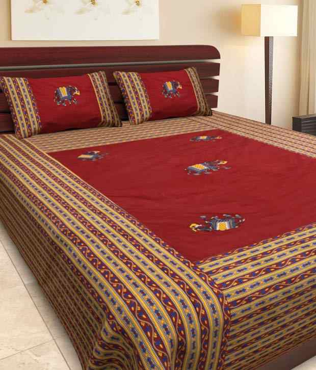     			UniqChoice 100% Cotton Rajasthani Traditional New Embroidered Patch Work 1 Double Bed Sheet 2 Pillow Cover