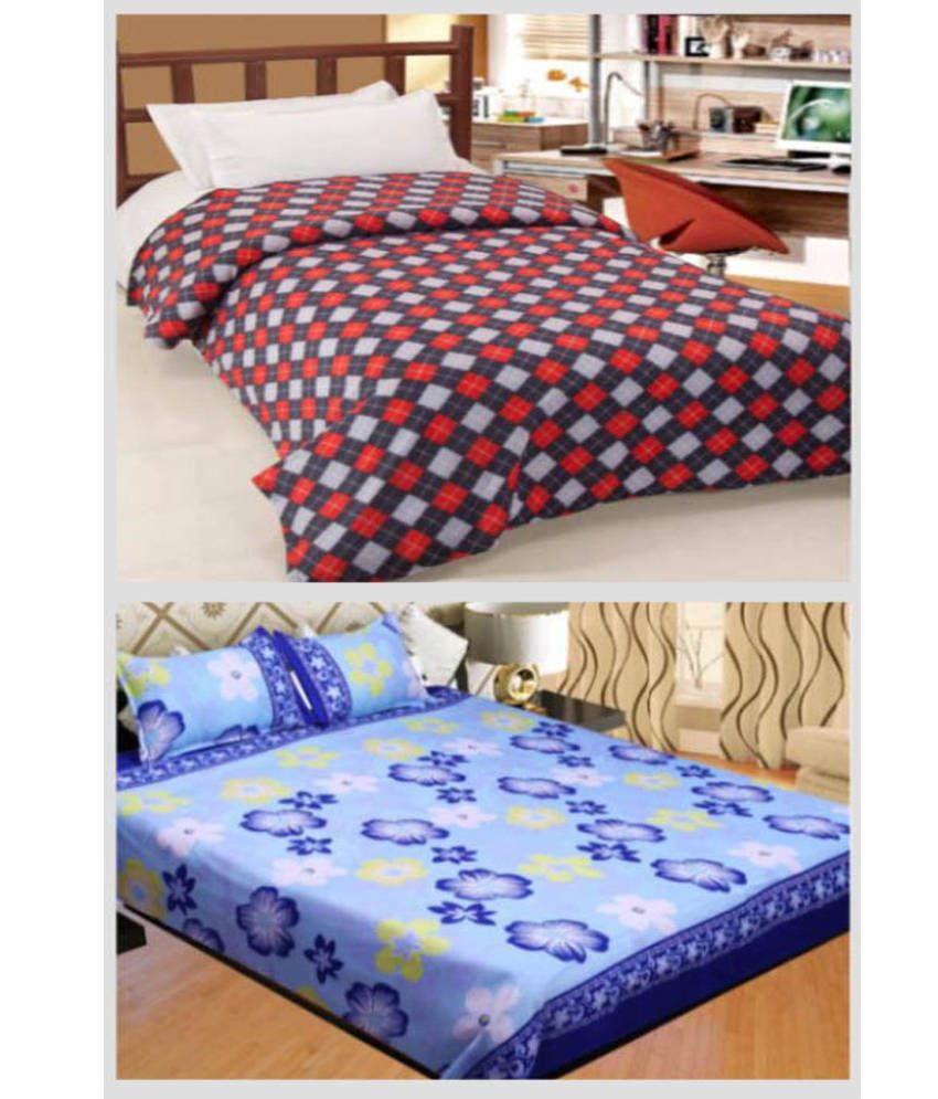 Surhome Multicolour Combo Of Fleece Blanket And Double Bed Sheet With 2