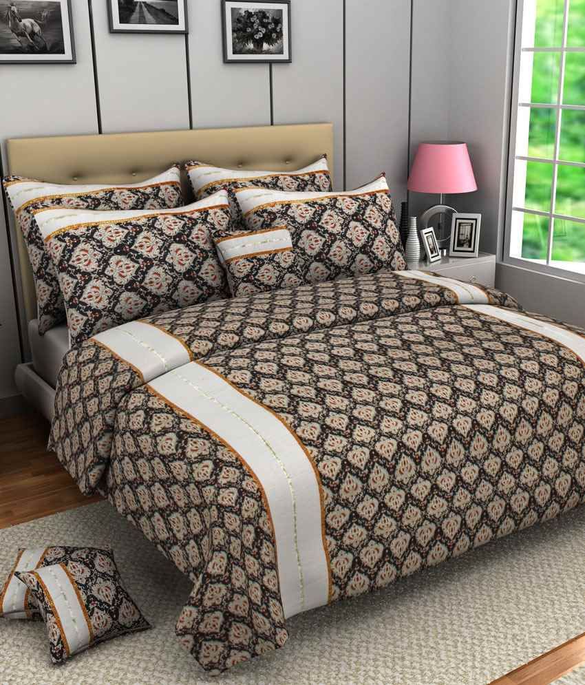 A'la Mode Creations Black & Beige Cotton Bedding Set - Buy A'la Mode 