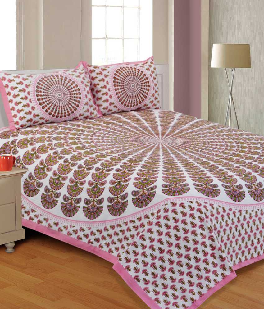     			Uniqchoice Multicolour Cotton Double Bedsheet With 2 Pillow Cover