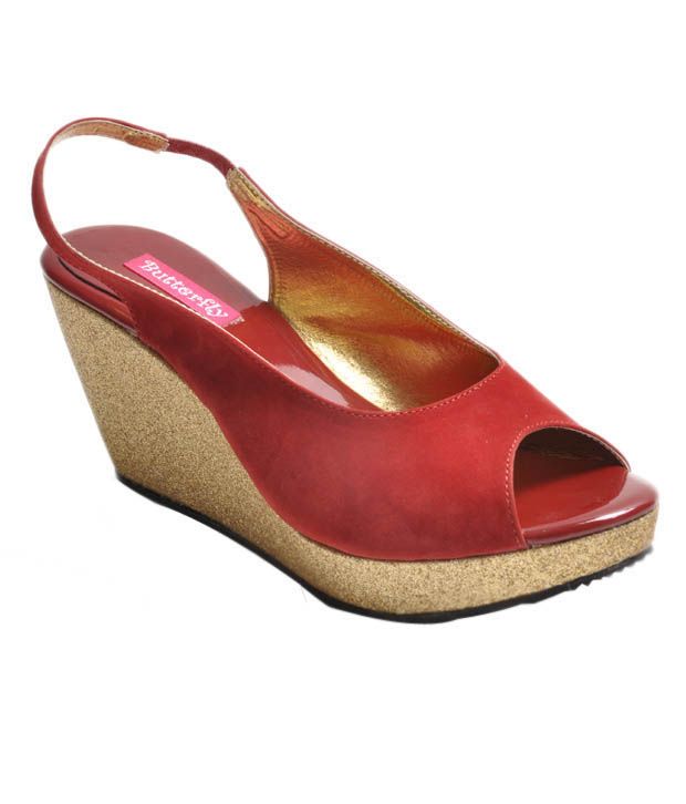 Butterfly Elegant Red Wedge Heel Sandals Price In India Buy Butterfly Elegant Red Wedge Heel 1753