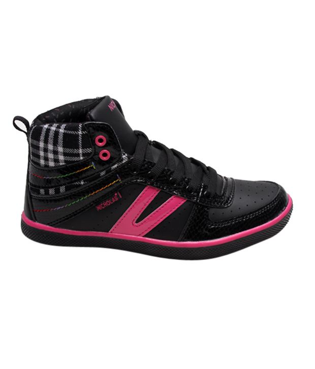 Nicholas Black &amp; Pink High Ankle Sport Shoes Price in