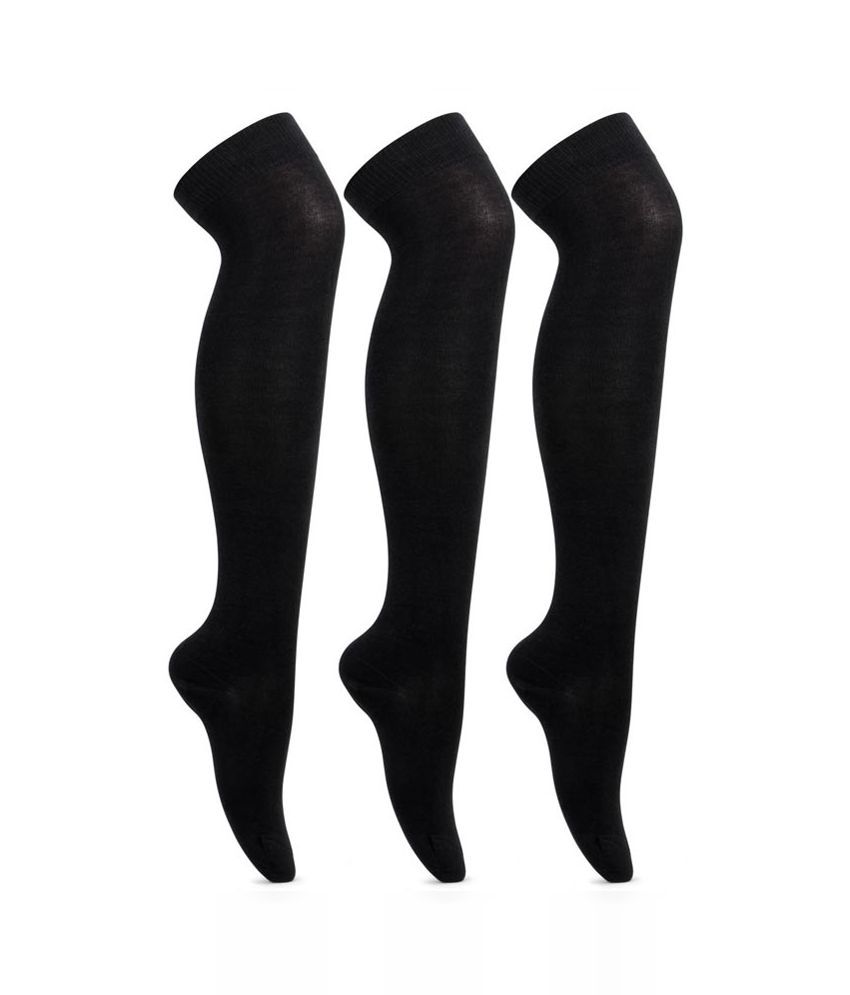     			Bonjour Black Knee Length Socks for Girls- Pack of 3