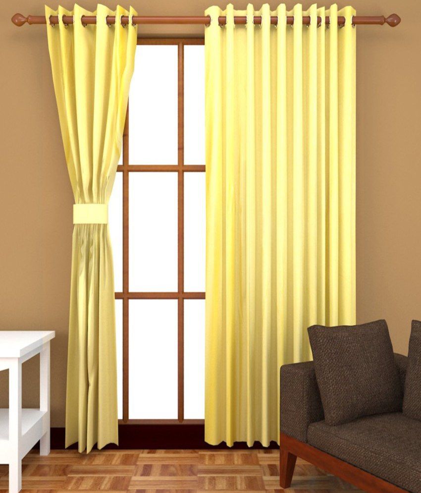 Fresh From Loom Yellow Plain Polyester Door Curtain - Set Of 4 Solid ...