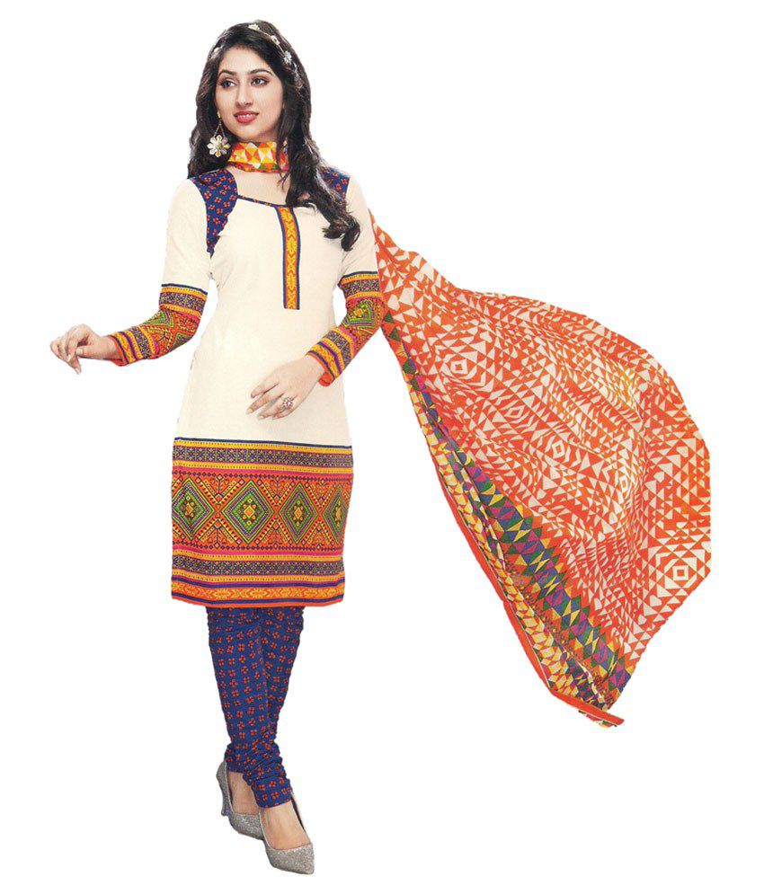 Indian Wear Online White Cotton Straight Unstitched Dress Material - Buy Indian Wear Online 