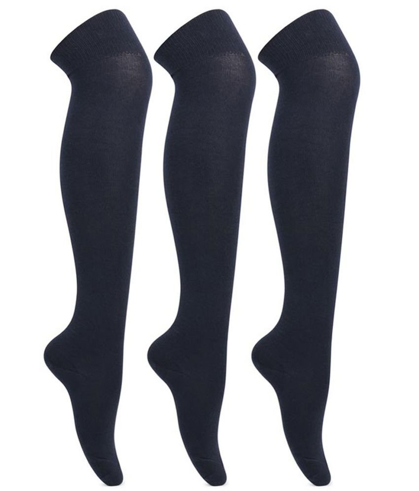 Bonjour Black Casual Stockings For Girls - Pack Of 3