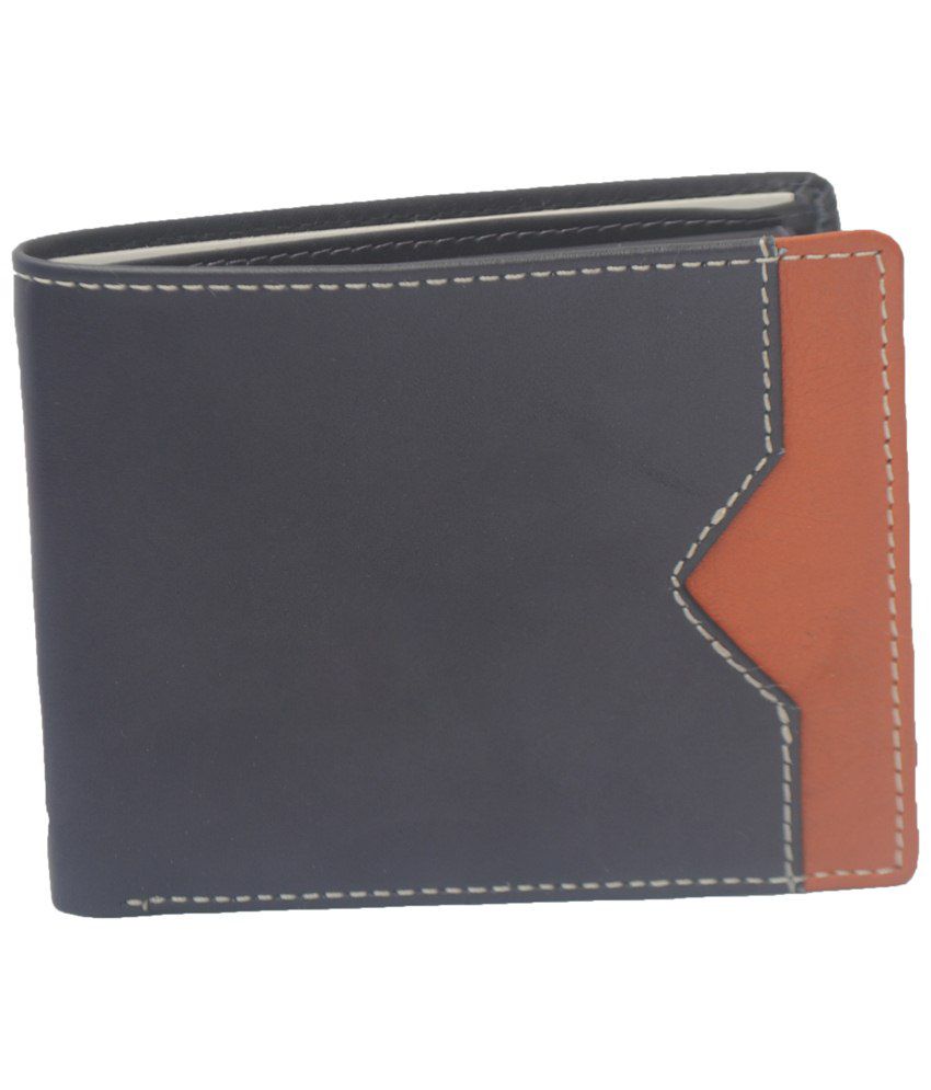 Modish Designs Navy Blue & Brown Leather Casual Wallet: Buy Online at ...