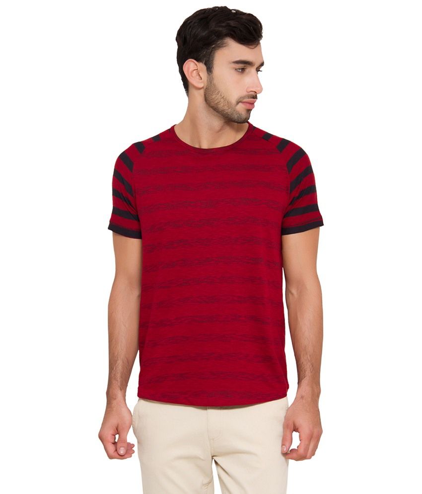 Slub Maroon \u0026 Black Striped Cotton T 