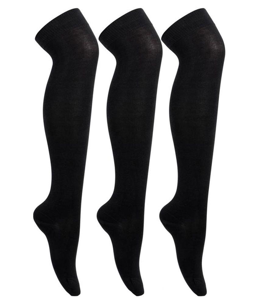 Bonjour Black Cotton Stockings For Women - 3 Pair Pack