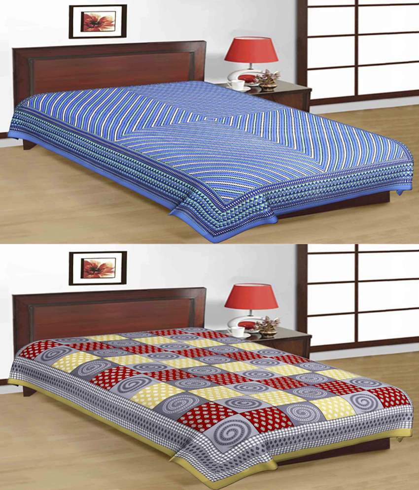     			UniqChoice 100% Cotton Jaipuri & Sanganeri Tradititional 2 Single Bed Sheet Combo