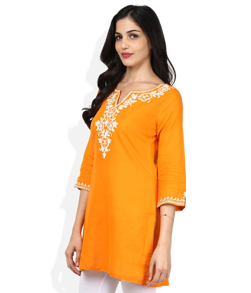 Biba Orange Embroidered Kurti - Buy Biba Orange Embroidered Kurti ...