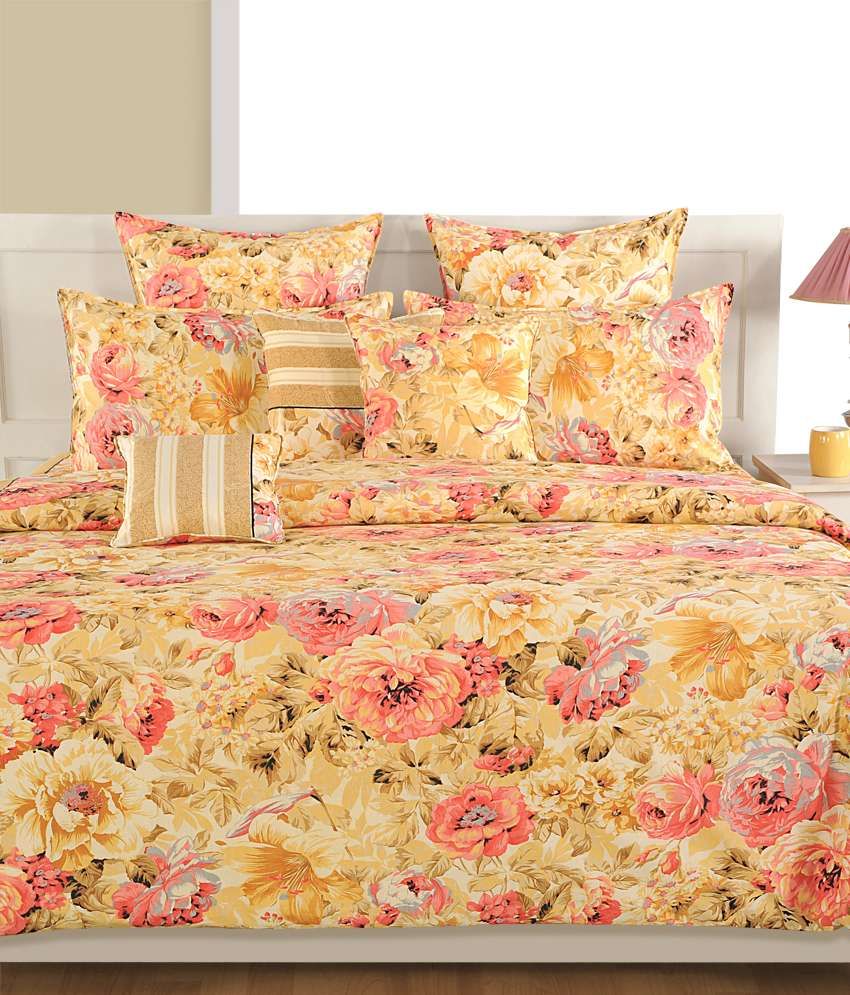 Swayam Veda Collection Yellow Pink Comforter Set In Bag Set Of