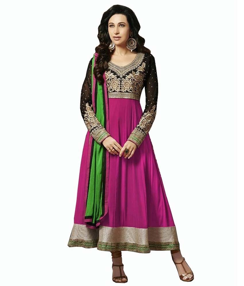 Ethnic Shine Pink Anarakali unstich dress material - Buy Ethnic Shine ...