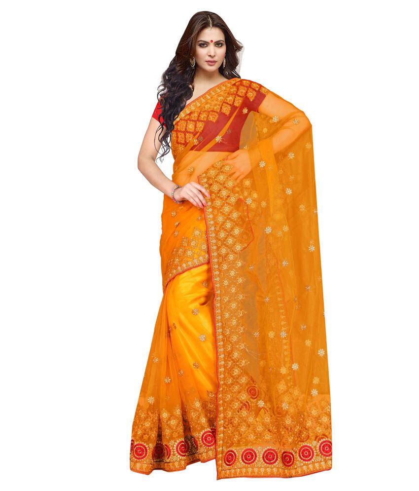 Saree Sansaar Orange Net Saree - Buy Saree Sansaar Orange Net Saree ...