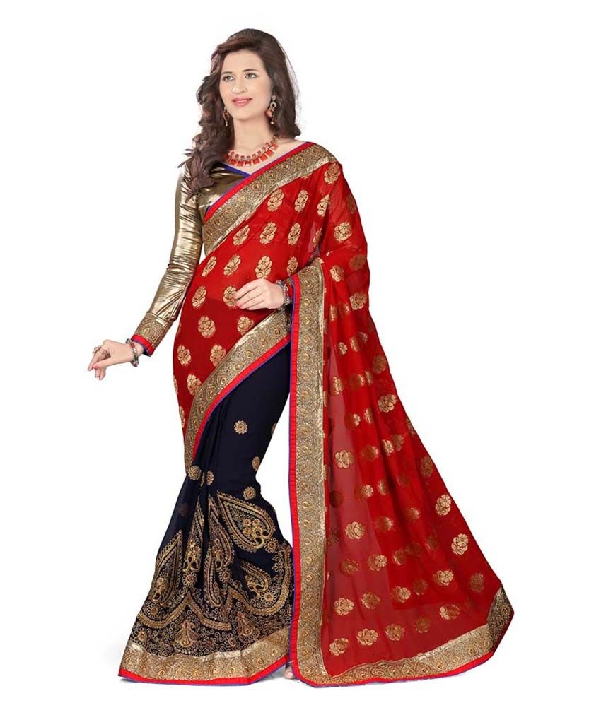 Jiya Red Viscose Saree Buy Jiya Red Viscose Saree Online At Low Price