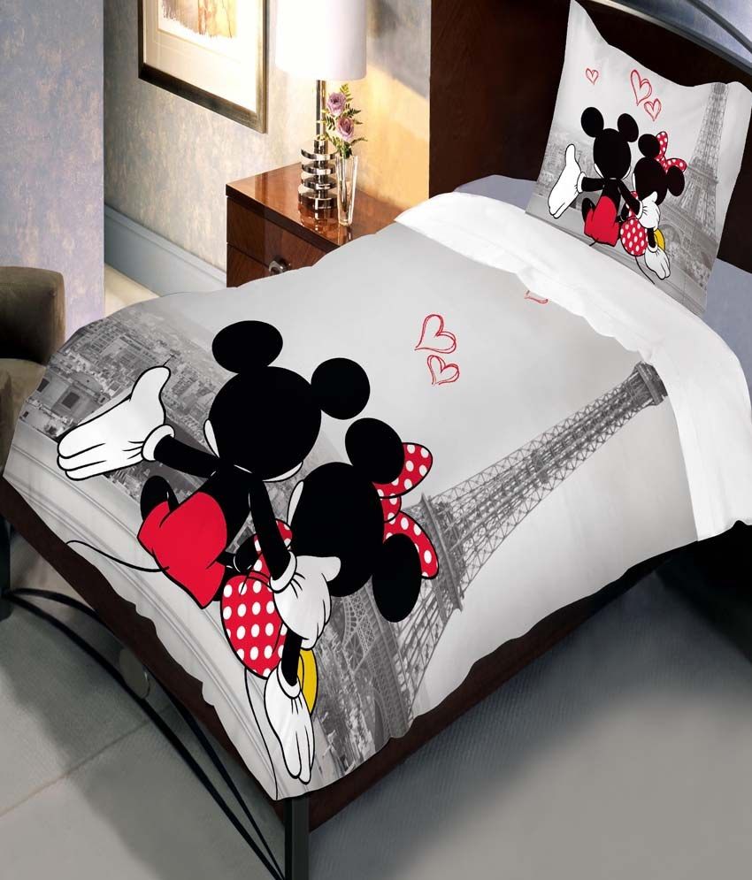 Uber Urban Disney Mickey Minnie In Paris Cartoon Cotton Single Kids Uber Urban Disney Mickey Minnie In Paris Cartoon Cotton Single Kids Bedsheet With 1 Pillow Cover