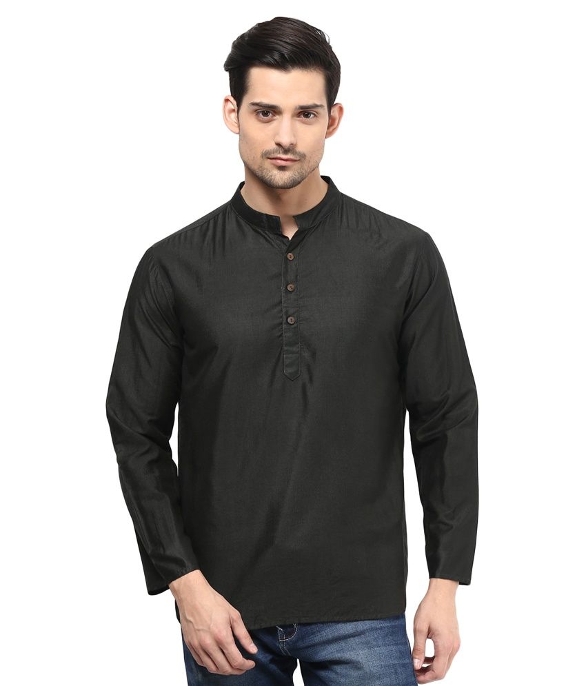     			Vivid India Black Festivewear Cotton Short Kurta