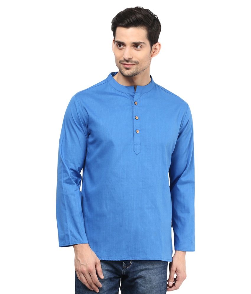     			Vivid India Blue Festivewear Linen Short Kurta