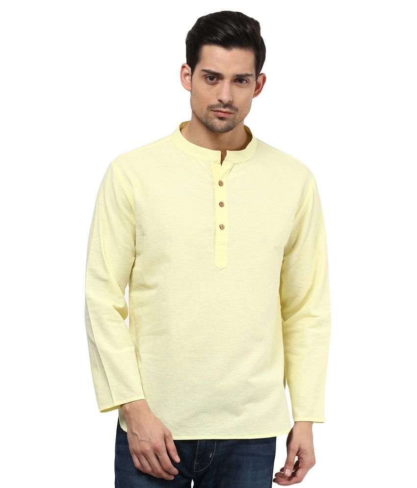     			Vivid India Yellow Festivewear Linen Short Kurta