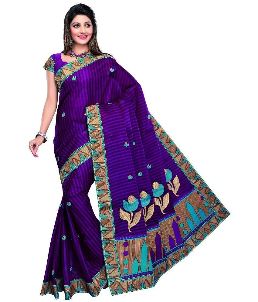 MEENA PRINTS Purple Cotton Saree - Buy MEENA PRINTS Purple Cotton Saree ...