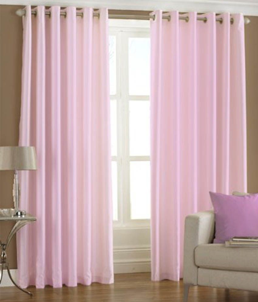     			Panipat Textile Hub Solid Semi-Transparent Eyelet Door Curtain 7 ft Pack of 2 -Pink