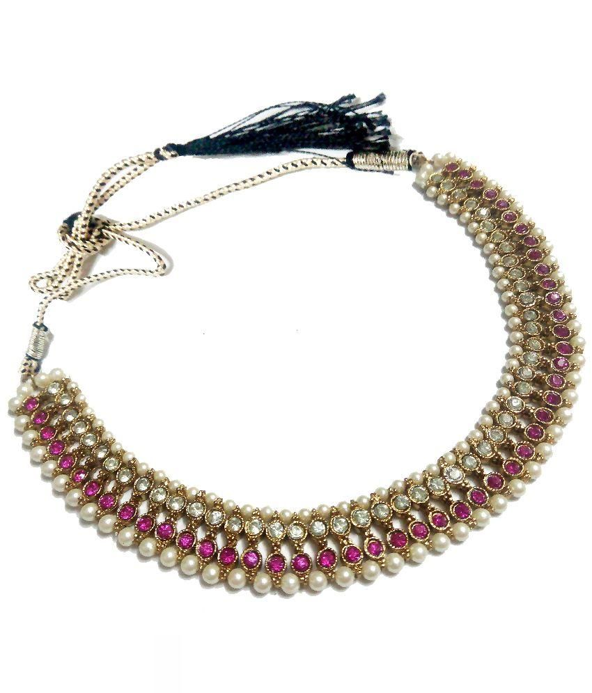 Glittering World Pink Stone & Pearl Necklace Set - Buy Glittering World 