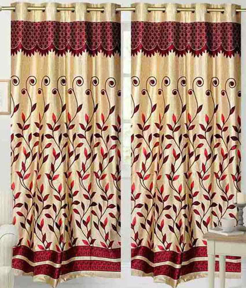     			Tanishka Fabs Natural Semi-Transparent Eyelet Door Curtain 7 ft Pack of 2 -Red
