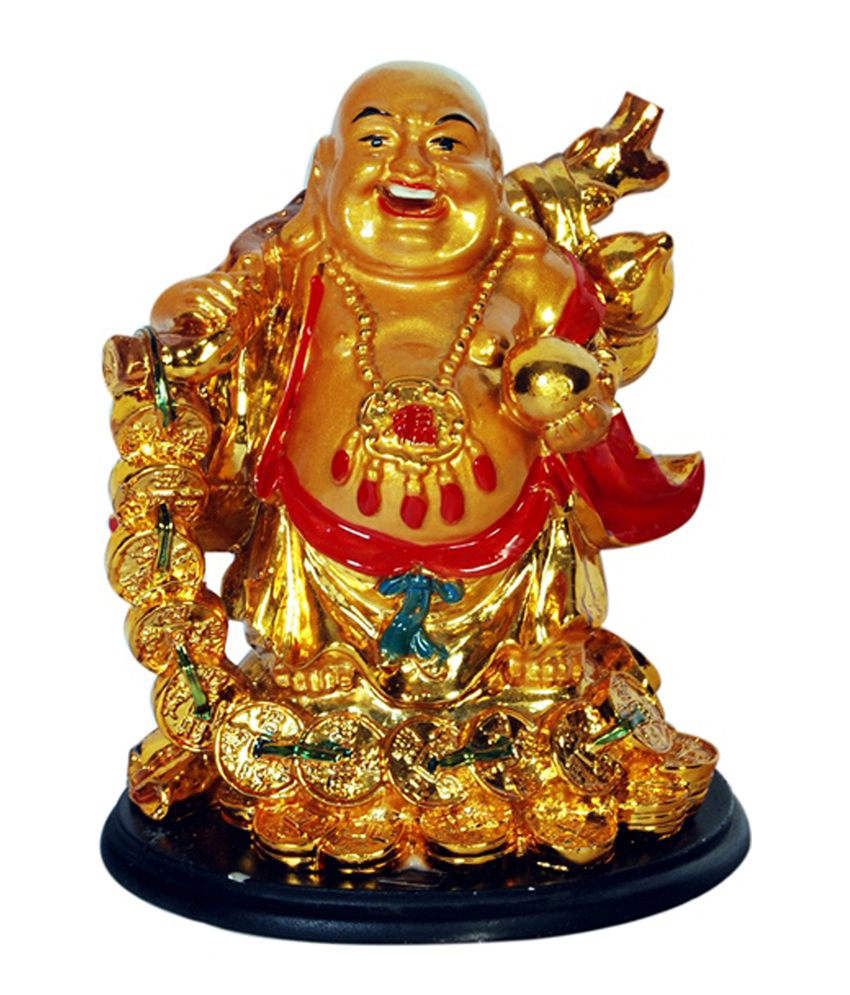     			Future Oracle Glossy Resin Vastu Feng Shui Golden Laughing Buddha Showpiece