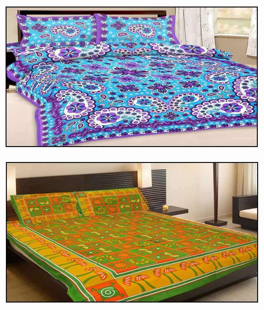 Shopping Rajasthan Double Cotton Multi Printed Bed Sheet Buy1 Get1