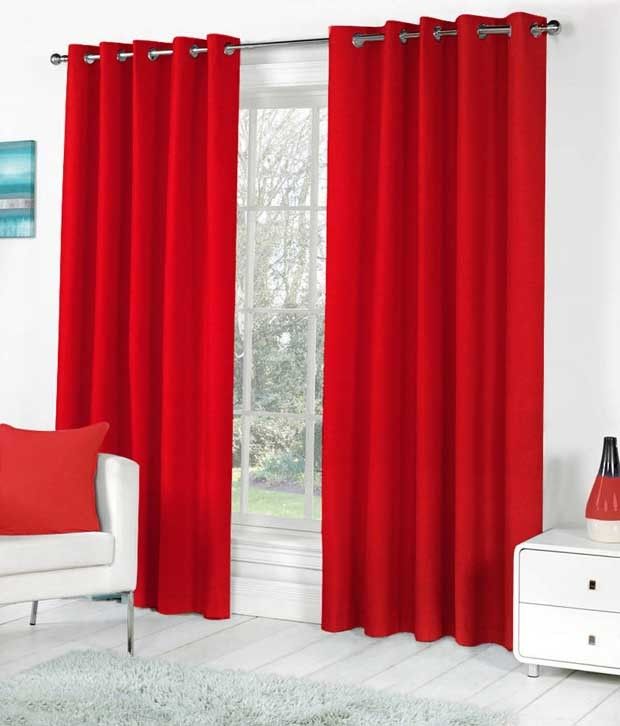     			Tanishka Fabs Solid Semi-Transparent Eyelet Curtain 7 ft ( Pack of 2 ) - Red