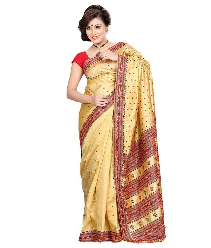 Assam Silk Saree Yellow and Beige Silk Saree - Buy Assam Silk Saree ...