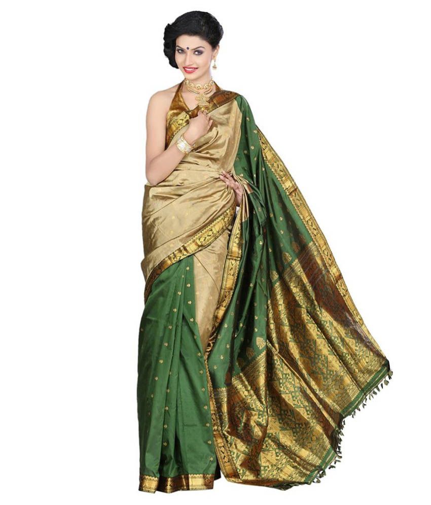 Assam Silk Saree Green and Beige Silk Saree - Buy Assam Silk Saree Green  and Beige Silk Saree Online at Low Price - Snapdeal.com