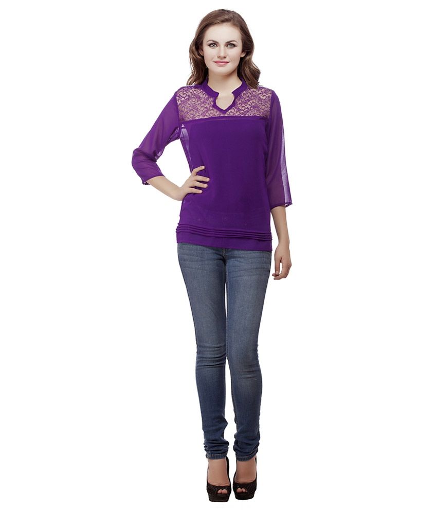 Mask Lifestyle Purple Poly Georgette Tops - Buy Mask ...