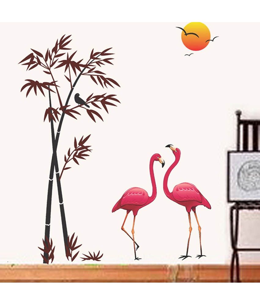 Stickerskart Lovely Pink Flamingos Bamboo At Sunset Wall Sticker Stickerskart Lovely Pink Flamingos Bamboo At Sunset Wall Sticker Online Best