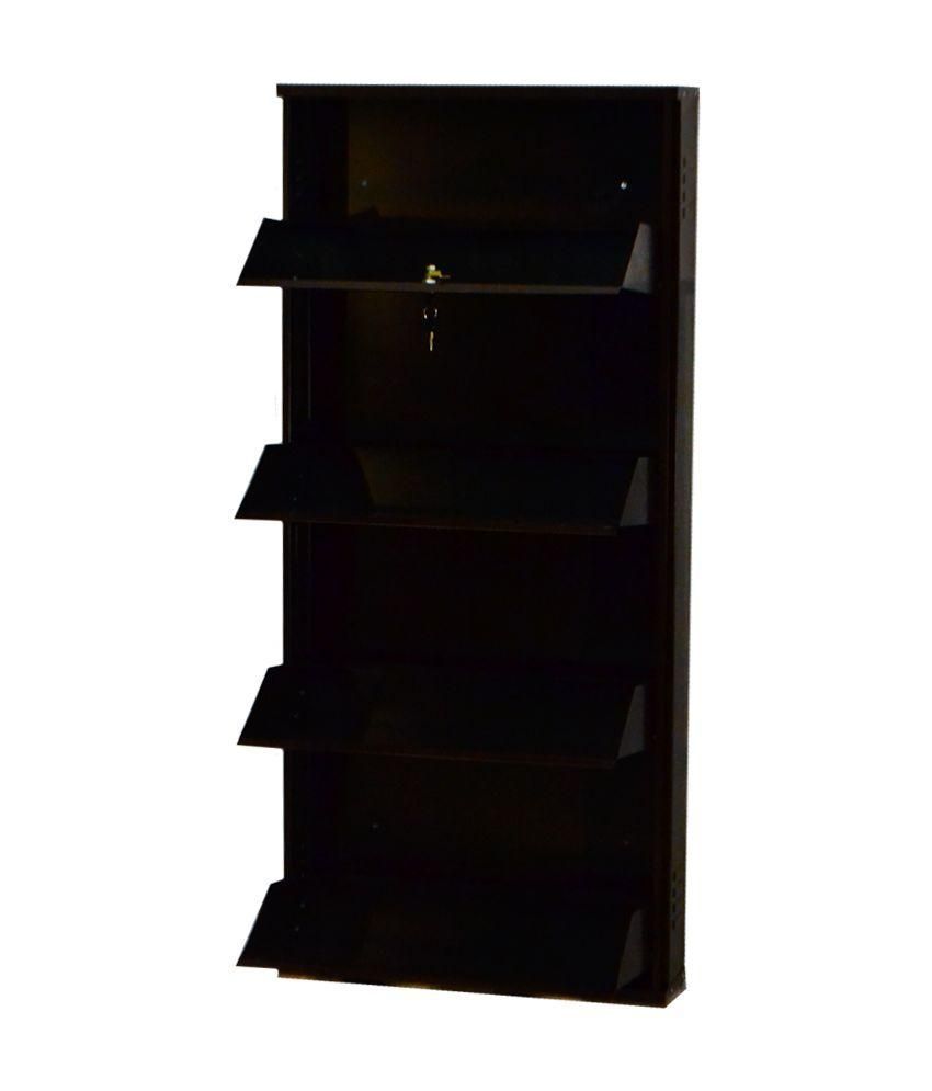 Delite Kom Powder Coated 4 Door 24 Inch Steel Shoe Rack Brown