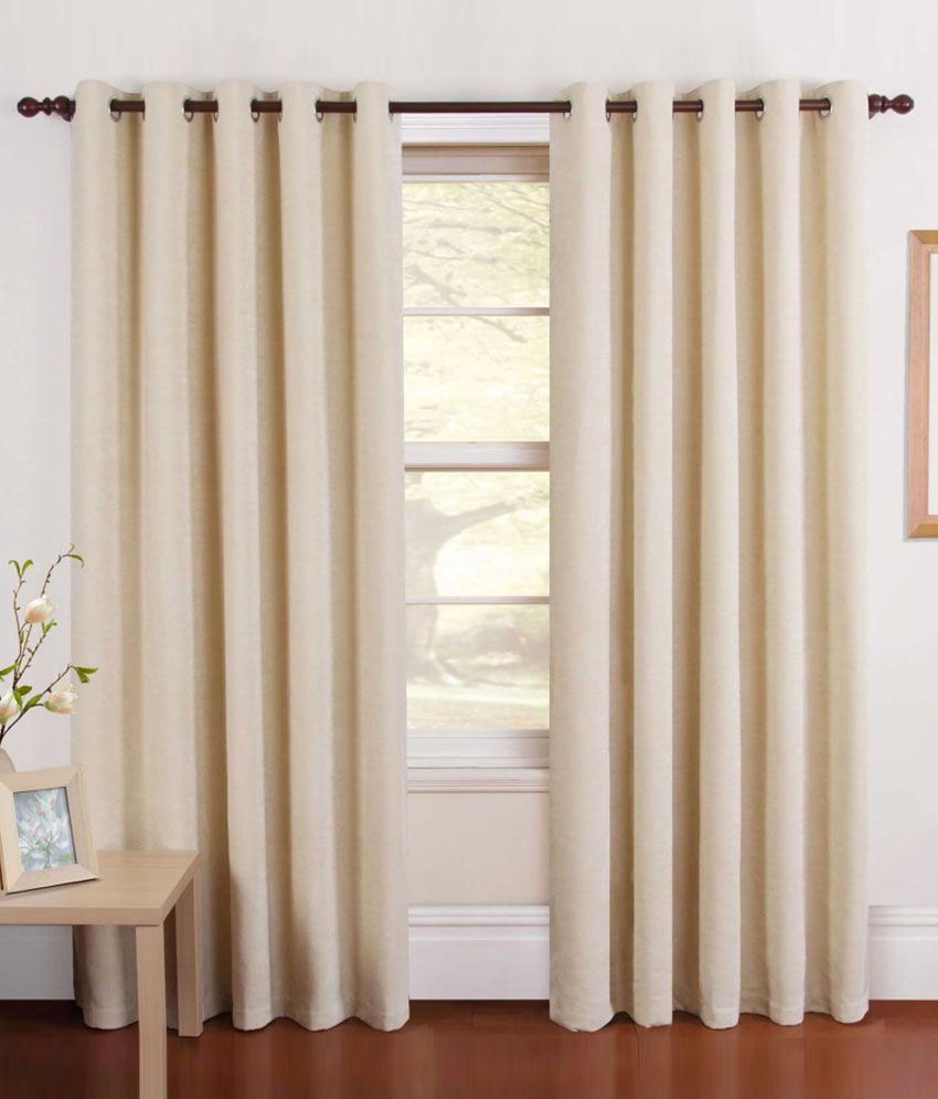     			Tanishka Fabs Solid Semi-Transparent Eyelet Curtain 5 ft ( Pack of 4 ) - Beige