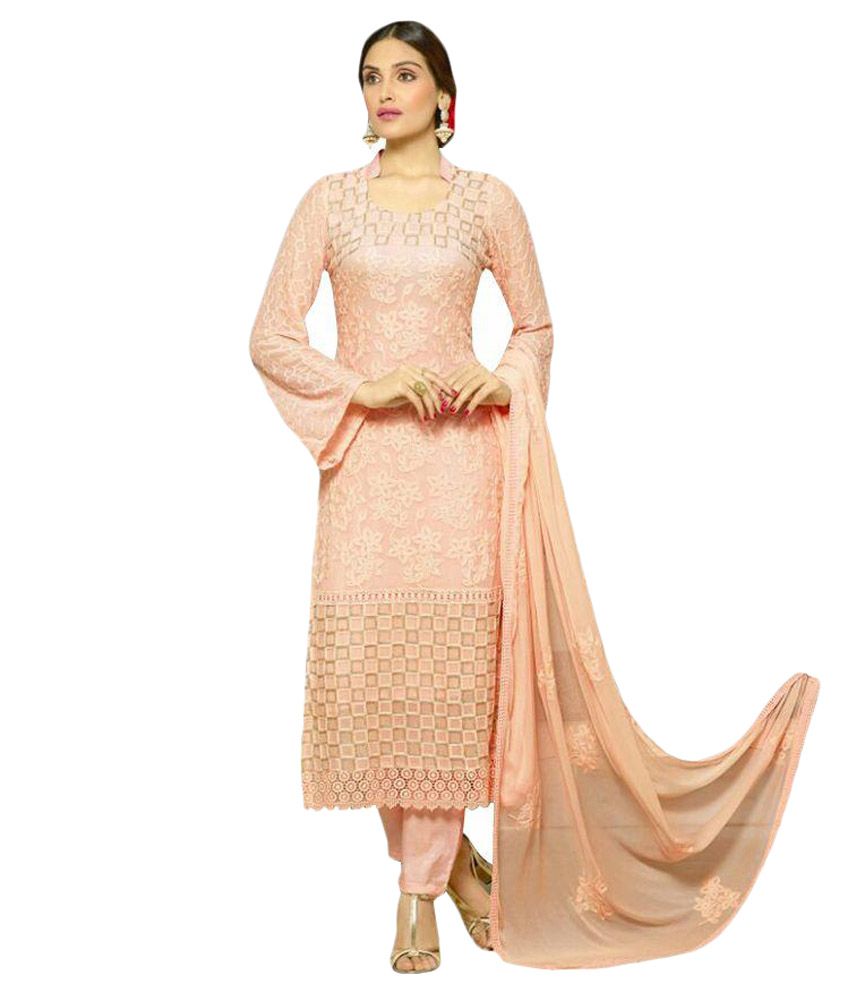 RSR Life Style Beige Chiffon Semi Stitched Dress Material Buy RSR