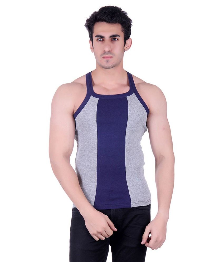 Zimfit Blue & Black Cotton Gym Vests Pack Of 2 Buy Zimfit Blue